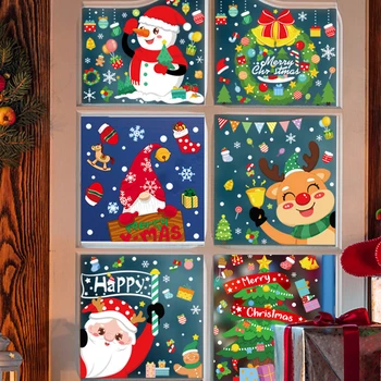 Рождественские украшения, наклейки на окна для дома, Декор магазина, Санта-Снежинки, наклейки на стеклянные стены, Аксессуары для украшения комнаты