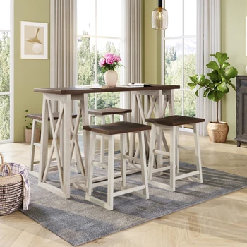 Столешница в деревенском стиле, консольный стол из 5 предметов с 4 табуретками, прочный, подходит для кухонной мебели ресторана