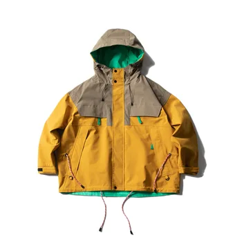 Весенняя мужская куртка 2023 года, рабочая одежда в стиле ретро с цветным блоком, куртка с капюшоном, хип-хоп куртка