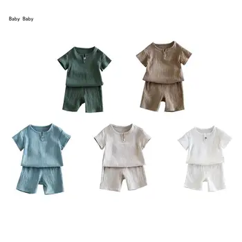 Q81A Комплект Летней одежды, Рубашка с коротким рукавом и шорты, Комплект Одежды 2 в 1 для маленьких Мальчиков и девочек, Мягкая Пижама с цветным принтом