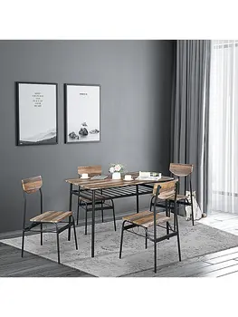 Прямоугольная разборка и сборка P2, железный отсек, 1 стол, 4 стула, обеденный стол и набор стульев, натуральный цвет