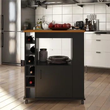 Тележка для микроволновой печи с кухонным островом Ameriwood Home Williams на колесиках, черная кухонная тележка кухонная мебель