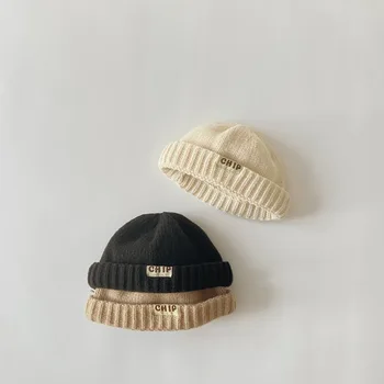 Южная Корея, Детская Вязаная шапка, Новые Зимние шапки для мальчиков, Однотонная Кепка из кожи дыни для девочек, Кепки для малышей, Кепки для арендодателей Оптом