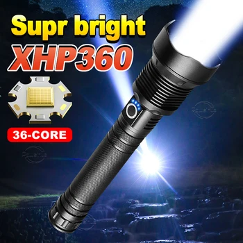 Супер мощный светодиодный фонарик XHP360, перезаряжаемый USB, тактический фонарь высокой мощности 28650, уличный водонепроницаемый фонарь для кемпинга с зумом