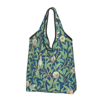 Каваи Уильям Моррис, сумки для покупок с фруктовыми деревьями и птицами, портативные винтажные цветочные растения, сумка для покупок в бакалее, Наплечная сумка для покупок