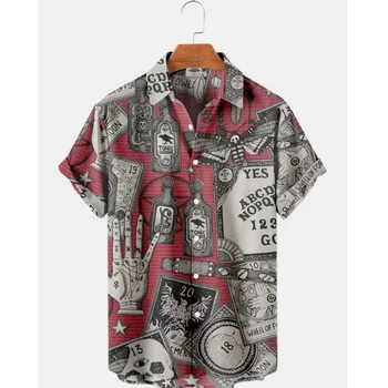Мужская Цветочная Рубашка Camisa Hawaii С Граффити Masculina, Повседневные Социальные Запонки, Блузка С Коротким Рукавом, Уличная Мужская Одежда Для Скелета