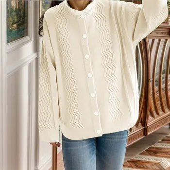 Женский свитер в японском стиле в стиле ретро, повседневный однотонный вязаный кардиган, Женский топ с длинным рукавом, Женская одежда 2023 года, Новые поступления
