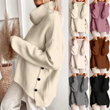 Женский модный осенне-зимний вязаный свитер, пуловер из толстой нити, свитер с высоким воротом и толстовка