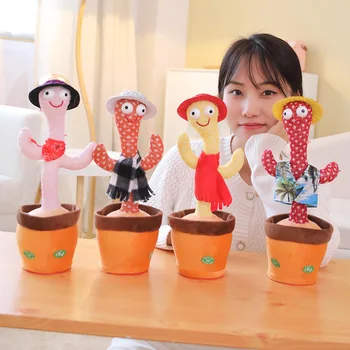 Креативный забавный говорящий кактус Игрушки на батарейках Качели серии Cactus Поющие Танцующие записываемые игрушки Куклы Подарки детям на День рождения