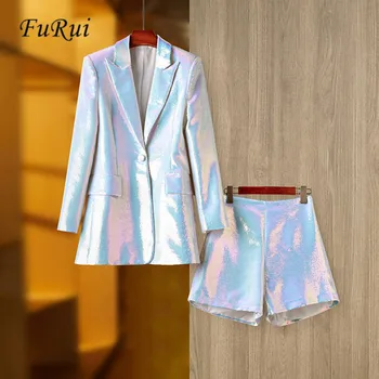 Fu Rui, новейший стильный дизайнерский костюм 2023 года, женский блейзер с отделкой на одной пуговице, расшитый блестками, Комплект шорт