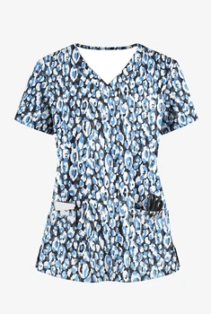 2023 Летняя рабочая одежда Женская с принтом, женская футболка с карманом для работы медсестры с мультяшным рисунком, униформа для медсестер, комбинезон для зоомагазина, футболка