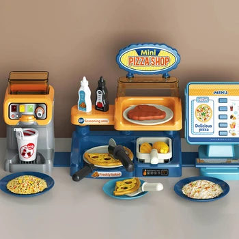 Детский кухонный гарнитур для пиццерии, автоматы для приготовления соков и напитков, Игрушечные кухонные игрушки, игровой набор для притворных покупок, кассовый аппарат, игрушки для детей
