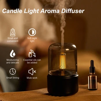 USB Диффузор аромата эфирного масла с имитацией пламени свечи 120 мл Электрический диффузор увлажнителя воздуха для дома, спальни