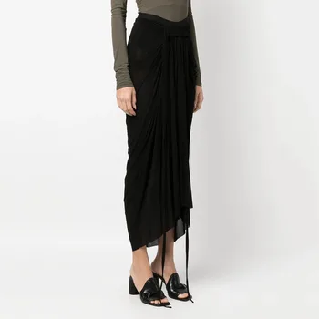 Женская юбка 2023, осенняя новинка Y2k, плиссированный Асимметричный подол, драпированная Модная юбка в стиле Кэжуал, темперамент, сто Бедер