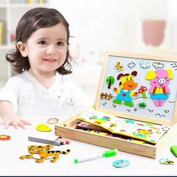 Более 100 шт деревянных магнитных игрушек-головоломок, детские 3D-фигурки/Животные/ Транспортное средство /Цирковая доска для рисования, обучающие деревянные игрушки, подарки