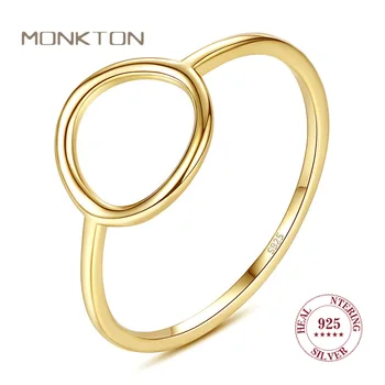 Monkton, 100% Серебро 925 пробы, простое кольцо для женщин, Золотое кольцо с регулируемым отверстием, модные женские уникальные украшения Bague Femme