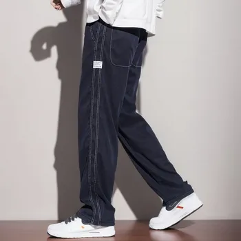 Длинные брюки из искусственного денима, Однотонные панталоны, Свободные Леггинсы, Дышащие Мужские брюки, уличная одежда в Корейском стиле, мужские панталоны