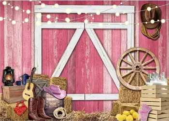 Западная пастушка Розовое дерево, Западная дверь сарая, Загородный день рождения, фотофон, фон для фотосъемки, баннерная студия