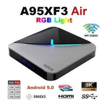 A95X F3 Air 8K Smart TV BOX Android 9,0 RGB Light RAM 2G / 4G ROM 16G 3264G Amlogic S905X3 H.265 Wifi Поддержка Google Player IP TV