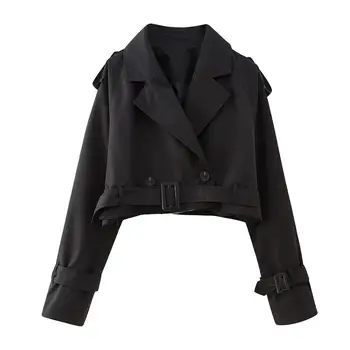 Женская куртка-тренч, весенне-осеннее новое короткое модное простое повседневное пальто большого размера
