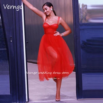 Verngo, Красные тюлевые короткие платья для выпускного вечера, бретельки, длина 