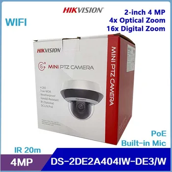 HIKVISION 2-дюймовая 4-мегапиксельная 4-кратная Оптическая, 16-кратный цифровой Зум Wi-Fi IR 20-метровая Купольная сетевая камера Mini PT DS-2DE2A404IW-DE3/W (S6) со встроенным микрофоном