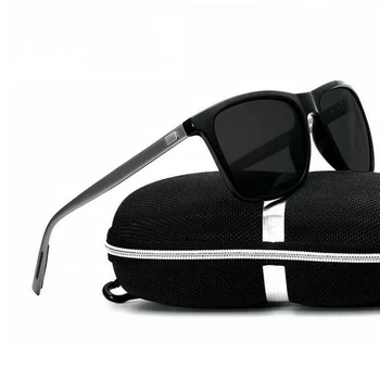 Мужские поляризованные солнцезащитные очки, мужские классические Квадратные солнцезащитные очки UV400, зеркальные очки на алюминиевой ножке.