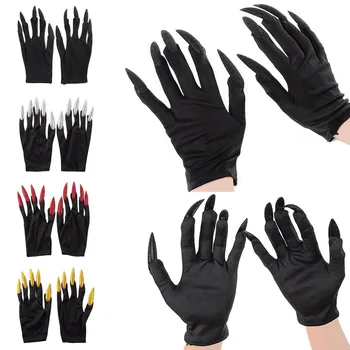 1 пара крутых перчаток с призрачными когтями на Хэллоуин, женские длинные ногти, перчатки на запястье с полным пальцем, перчатки для косплея, тематическая вечеринка, Перчатки Ведьмы