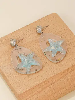 Серьги-капли из Геометрической Смолы Цвета Желе с Украшением в виде Морской Звезды для Женщин, Ювелирные Подарки