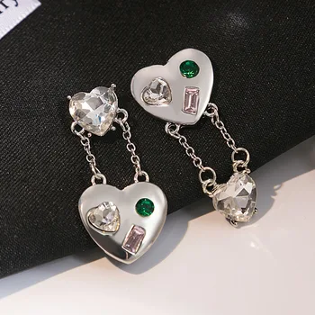 Асимметричная цепочка, серьги-сердечки из хрусталя, металлические украшения для женщин