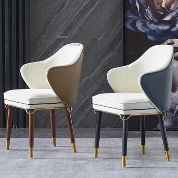 Обеденные стулья в скандинавском стиле из массива дерева, кресло для переговоров в американском отеле для отдыха, роскошное кресло для столовой с кожаной спинкой, мебель для спальни