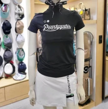 Новая женская футболка PEARLY GATES Golf, летняя тонкая футболка с высоким воротом и коротким рукавом, быстросохнущий топ, модная универсальная футболка для тренировок по гольфу