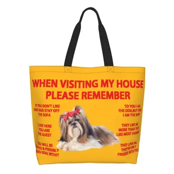 Сумки-тоут с принтом Ши-тцу в стиле Каваи, моющиеся холщовые сумки для покупок, сумка для домашних собак в стиле Каваи