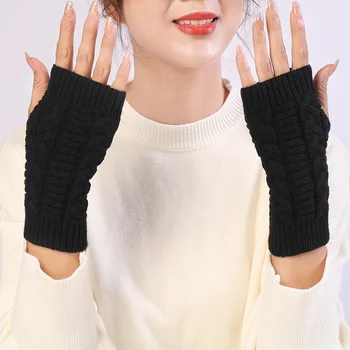 1 Пара женских перчаток с длинными пальцами, Зимние Вязаные Шерстяные перчатки с теплым рукавом, Мягкие Унисекс-варежки без пальцев, Унисекс-перчатки
