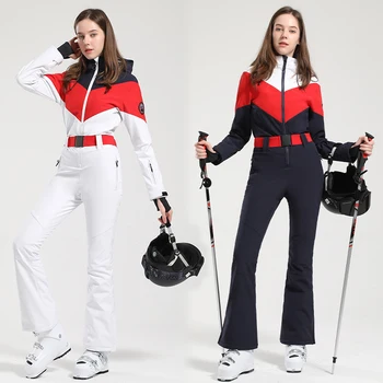 Новый цельный лыжный костюм, Женский облегающий комбинезон, набор для сноуборда на открытом воздухе, теплые комбинезоны, ветрозащитная водонепроницаемая зимняя одежда
