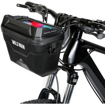 Велосипедная сумка WILD MAN на руль, телефон с сенсорным экраном, непромокаемая велосипедная корзина из EVA, сумка через плечо, аксессуары для велосипеда