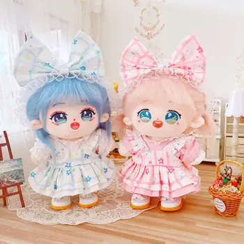 Хлопковая кукольная одежда, клетчатое платье с цветочными ремешками для девочки 20 см, Хлопковые куклы, Аксессуары, Игрушки для девочек