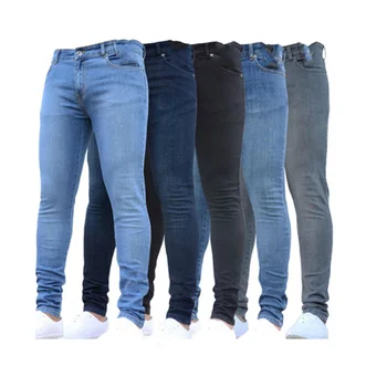 Джинсы-скинни с эластичной резинкой на талии, мужские черные повседневные уличные брюки-джоггеры, мужские джинсы, Модные джинсовые брюки High Street Slim Fit для мужчин
