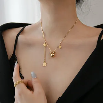 Модные новые дизайны, 18-каратное золотое ожерелье с кисточками в стиле хип-хоп, подвеска в виде пятиконечной звезды с Микки, Нержавеющая сталь