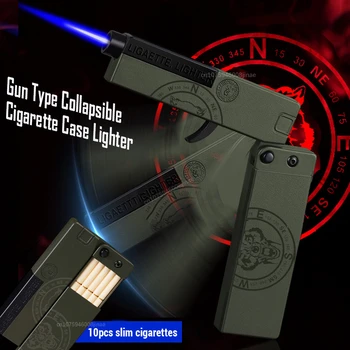 Креативная складная зажигалка в форме пистолета, портсигар, Портативная Ветрозащитная Зажигалка типа бутанового газового пистолета, Классный подарок для гаджетов для игр для мужчин