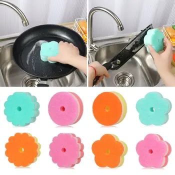 Губка для мытья посуды Круглой Формы С Цветком, Губчатые Губки Для Мытья посуды, Губчатая Щетка Для Чистки Кухни (Случайный цвет)