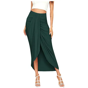 Женская повседневная длинная юбка, Плиссированная юбка с высокой талией, Асимметричная, Эластичная, Новинка Jupe Longues Femme Traf Mujer Traf Women 2023
