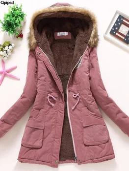 2023 Новая осенне-зимняя женская хлопчатобумажная куртка с подкладкой, повседневное тонкое пальто, парки с капюшоном, стеганое теплое пальто