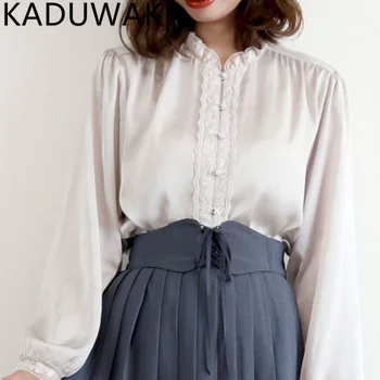 Корейские шикарные топы, блузки, женские однобортные блузки с однотонными оборками, Японские винтажные рубашки в стиле ретро для девочек.