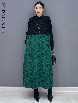 Модное жаккардовое платье SHENGPALAE Для женщин в стиле пэчворк Контрастного цвета Со стоячим воротником, Свободный Темпераментный халат, Осень 2023, Новинка 5R5855