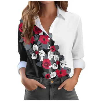 Женская модная повседневная рубашка с цветным мраморным принтом на пуговицах, топ с длинным рукавом, универсальная легкая рубашка, топ-майки