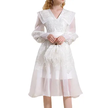 Новое французское платье с блестками и цветочным узором Белое элегантное платье Хлопковое платье для женщин повседневное