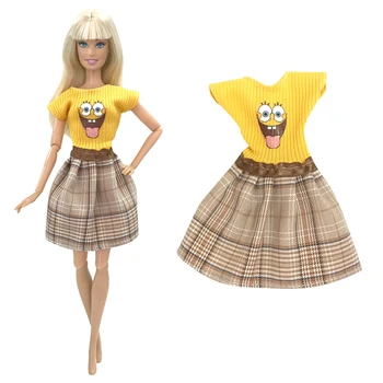 NK 1 Комплект Официального Прекрасного Кукольного Платья, Модная Рубашка С Рисунком, Желтая Юбка, Повседневная Одежда для Куклы Барби, Аксессуары, Игрушка