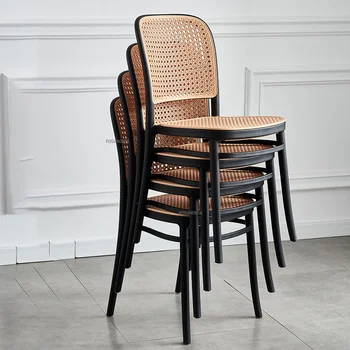 Современные пластиковые обеденные стулья из ротанга для кухни, Складываемый стол и стул, Простой обеденный стул из ротанга на открытом воздухе, мебель для дома