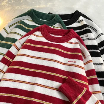 Осенняя мужская уличная одежда 2023, Новый свитер в полоску в стиле ретро, Свободный универсальный свитер для мужчин и женщин, свитера с длинным рукавом Z171